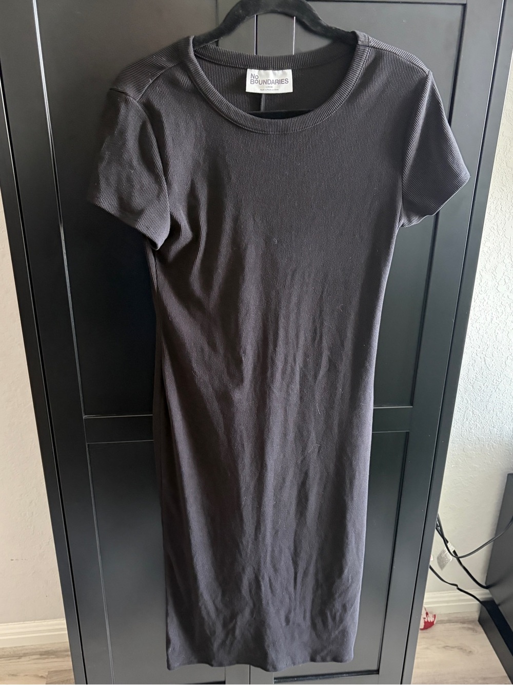 No Boundaries Black Ribbed Stretch Midi Dress L (12-14) Little Black Dress